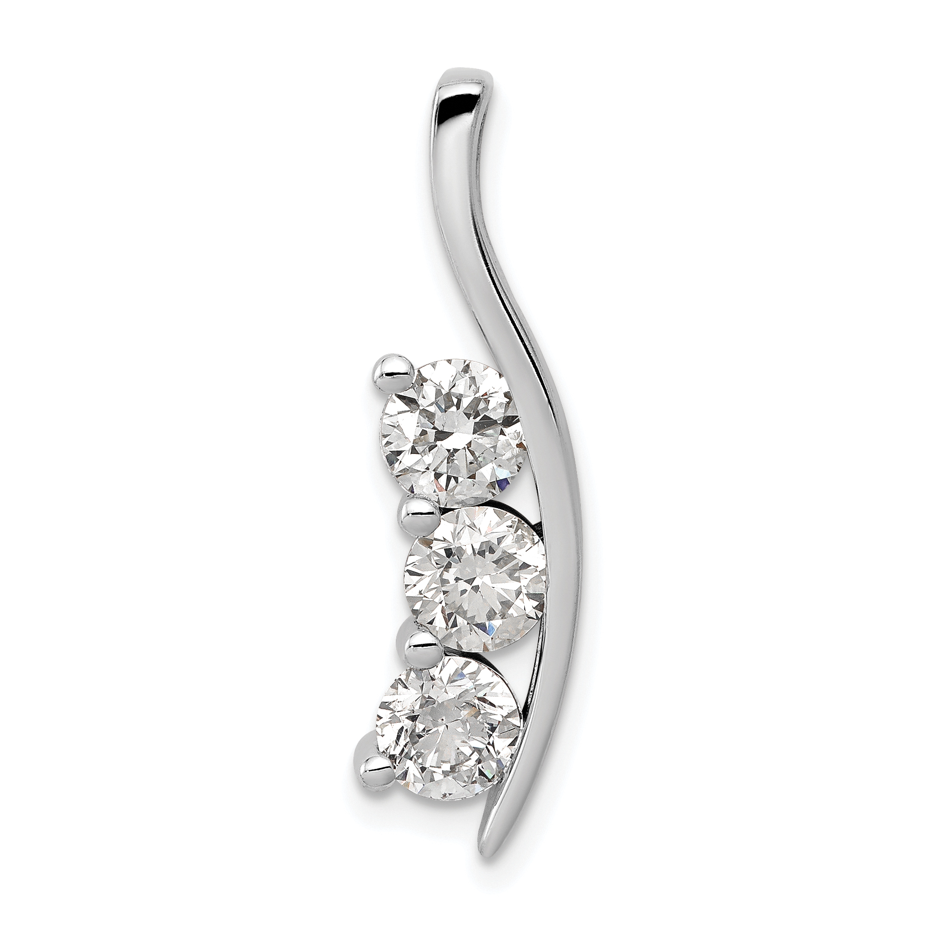 14k White Gold Complete 1.5 carat Three-Stone AA Diamond Curved Bar Chain Slide (XP1451AA)