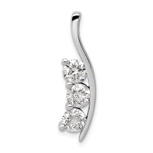 14K White Gold Complete 1.5 Carat Three-Stone Aaa Diamond Curved Bar Chain Slide