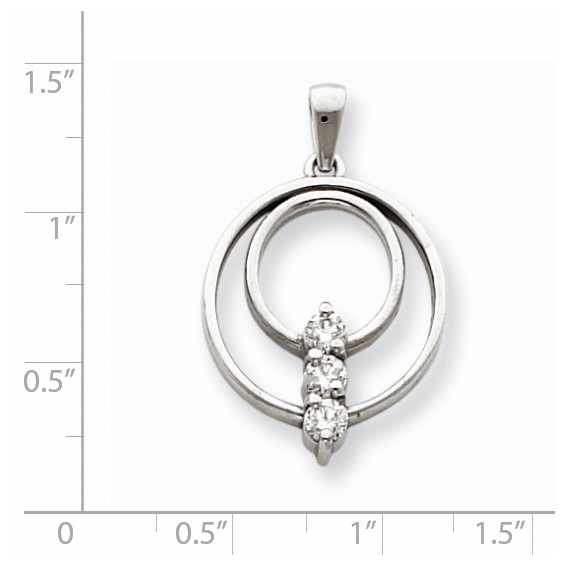 14k White Gold VS Diamond Three Stone Circle Pendant