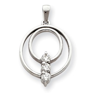 14k White Gold VS Diamond Three Stone Circle Pendant