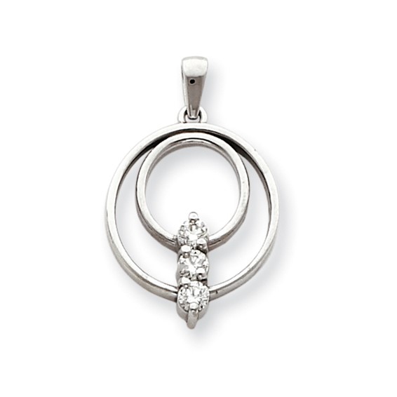 14k White Gold VS Diamond Three Stone Circle Pendant