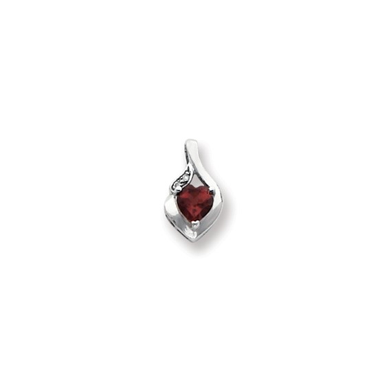 14k White Gold 6mm Heart Garnet AA Diamond pendant
