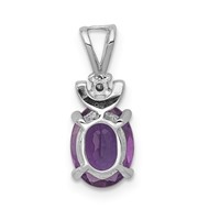 14K White Gold 8x6mm Oval Amethyst and VS Diamond Pendant view 4