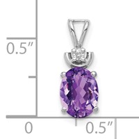 14K White Gold 8x6mm Oval Amethyst and VS Diamond Pendant view 3