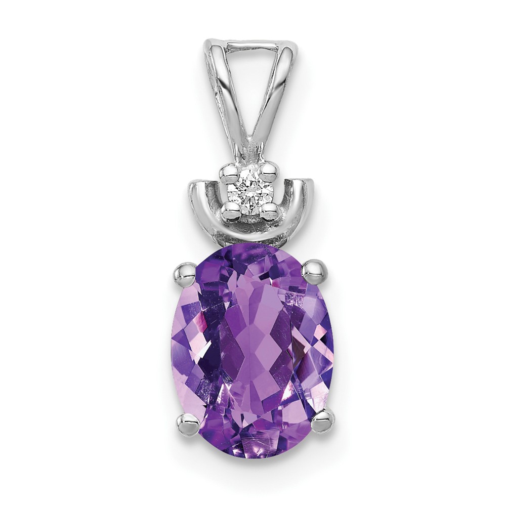 14K White Gold 8x6mm Oval Amethyst and VS Diamond Pendant