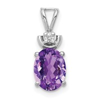 14K White Gold 8x6mm Oval Amethyst and VS Diamond Pendant view 1