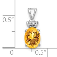 14K White Gold 8x 6mm Oval Citrine and a Diamond Pendant view 2