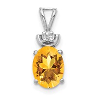 14K White Gold 8x 6mm Oval Citrine and a Diamond Pendant view 1