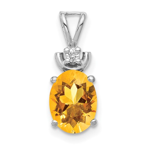 14K White Gold 8x 6mm Oval Citrine and a Diamond Pendant