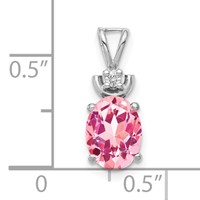 14K White Gold 8x 6mm Oval Pink Tourmaline and Aaa Diamond Pendant view 2