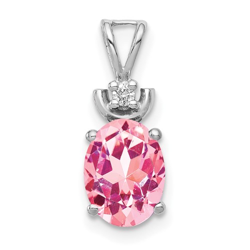 14K White Gold 8x 6mm Oval Pink Tourmaline and a Diamond Pendant