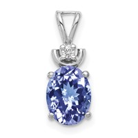 14K White Gold 8x6mm Oval Tanzanite and Aaa Diamond Pendant view 1
