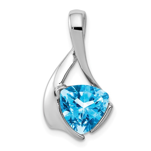 14K White Gold 8mm Trillion Blue Topaz Slide Fits Up to 3mm Regular 4mm Fancy Or Reversible Omega