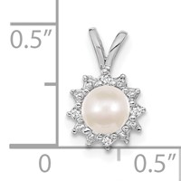 14K White Gold 4-5mm Near Round White Freshwater Cultured Pearl and AA Diamond Pendant view 2