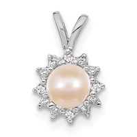 14K White Gold 4-5mm Near Round White Freshwater Cultured Pearl and AA Diamond Pendant view 1