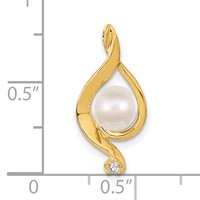 14K 5-6mm Near Round White Freshwater Cultured Pearl and Aaa Diamond Chain Slide view 2