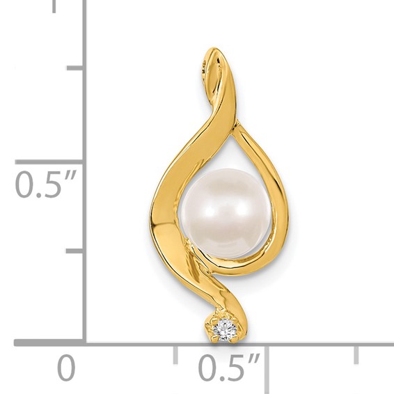 Gold Polished Diamond and Pearl Pendants