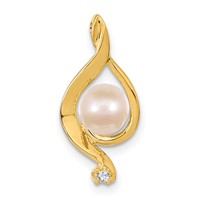14K 5-6mm Near Round White Freshwater Cultured Pearl and Aaa Diamond Chain Slide view 1