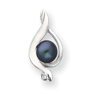 14k White Gold 5.5mm Black FW Cultured Pearl AAA Diamond pendant