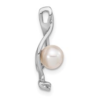 14K White Gold 5-6mm Near Round White Freshwater Cultured Pearl and AA Diamond Chain Slide view 2