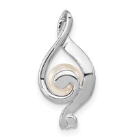 14K White Gold 5-6mm Near Round White Freshwater Cultured Pearl and AA Diamond Chain Slide view 4