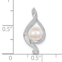 14K White Gold 5-6mm Near Round White Freshwater Cultured Pearl and AA Diamond Chain Slide view 3
