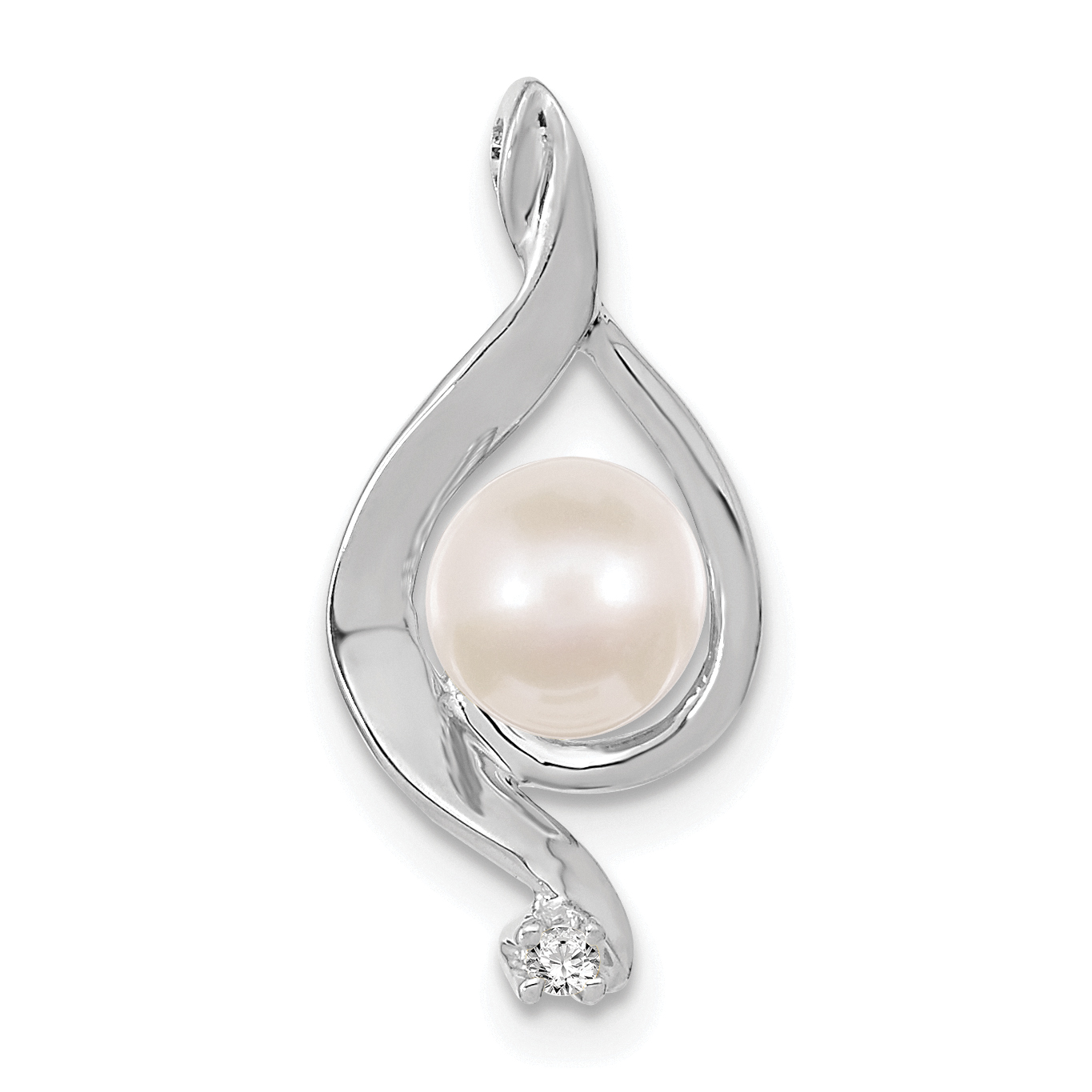 14k White Gold 5.5mm Round Freshwater Cultured Pearl AA Diamond Pendant (XP1735PL/AA)