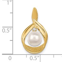14K Yellow Gold 7-8mm Near Round White Freshwater Cultured Pearl and a Diamond Pendant view 2