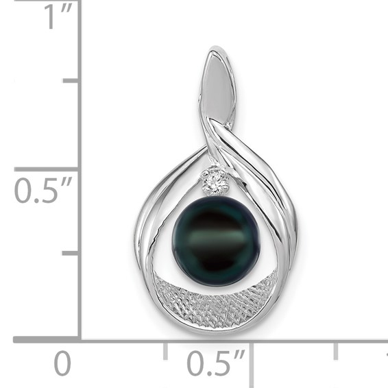 14k White Gold 7mm Black FW Cultured Pearl AA Diamond pendant