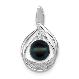 14k White Gold 7mm Black FW Cultured Pearl AA Diamond pendant
