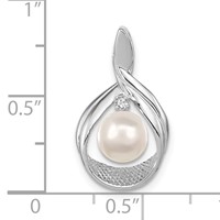 14K White Gold 7-8mm Near Round White Freshwater Cultured Pearl and Aaa Diamond Pendant view 2