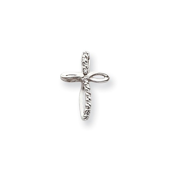 14k White Gold AA Diamond Cross Pendant