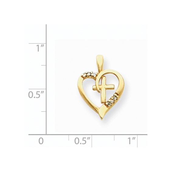 14k AA Diamond Heart & Cross Pendant
