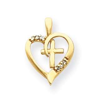 14k AA Diamond Heart & Cross Pendant