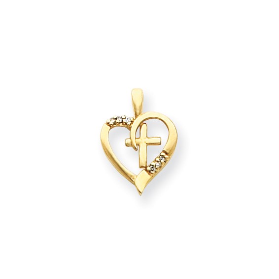 14k AA Diamond Heart & Cross Pendant