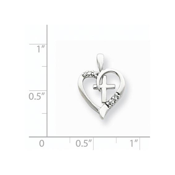 14k White Gold AA Diamond Heart & Cross Pendant