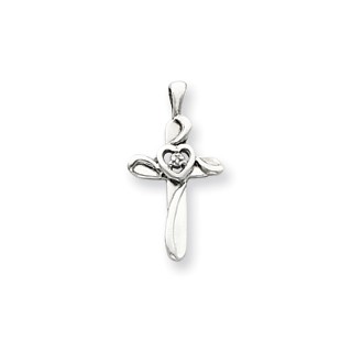 14k White Gold A Diamond cross pendant