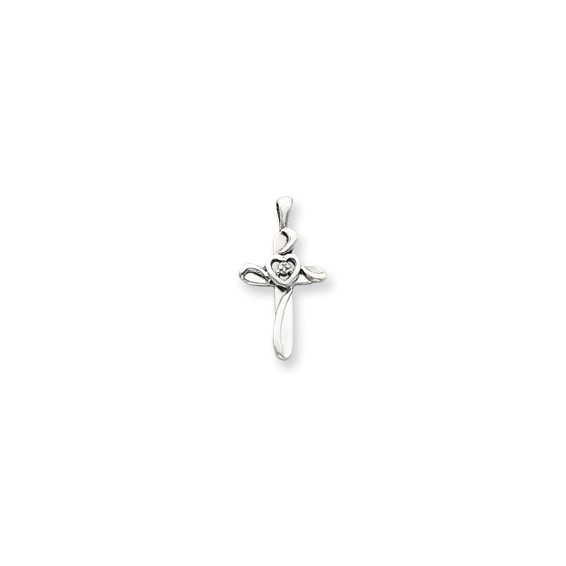 14k White Gold A Diamond cross pendant