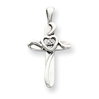 14k White Gold AA Diamond Cross Pendant