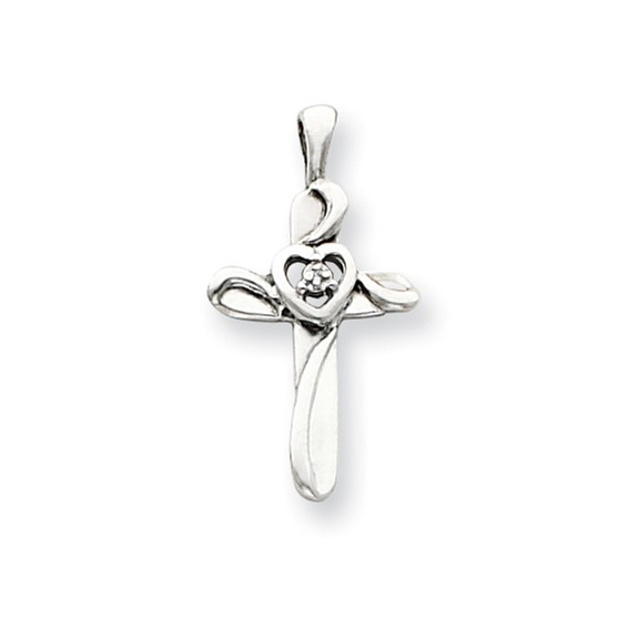 14k White Gold AA Diamond Cross Pendant