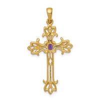 14K Yellow Gold 5x 3mm Oval Amethyst Cross Pendant view 4