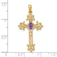 14K Yellow Gold 5x 3mm Oval Amethyst Cross Pendant view 3