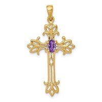 14K Yellow Gold 5x 3mm Oval Amethyst Cross Pendant view 1