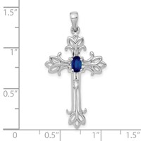 14K White Gold 5x 3mm Sapphire Cross Pendant view 2