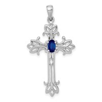 14K White Gold 5x 3mm Sapphire Cross Pendant view 1