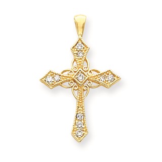 14k AA Diamond Cross Pendant