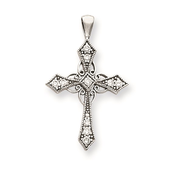 14k White Gold AA Diamond cross pendant