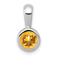 14K White Gold Bezel-set 5mm Round Citrine Pendant view 1