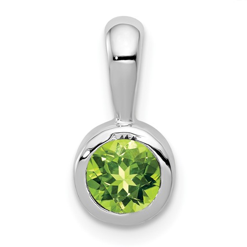 14K White Gold Bezel-set 5mm Round Peridot Pendant