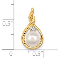 14K Yellow Gold 7-8mm Near Round White Freshwater Cultured Pearl and AA Diamond Pendant view 2